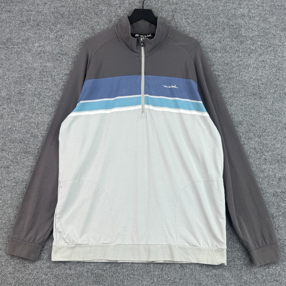 TravisMathew Performance Pullover Mens XXL Gray Blue Quarter Zip Golf Stretch